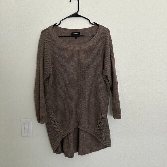 EXPRESS Tan hi-low sweater with lace up sides​ - Picture 1 of 4